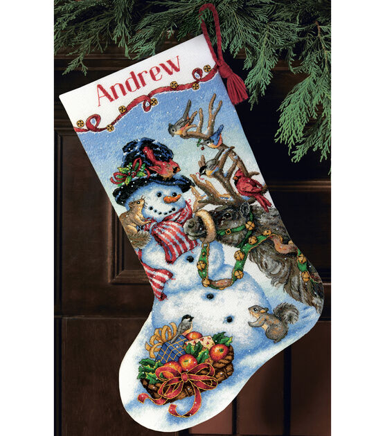 Dimensions 16" Snowman Gathering Counted Cross Stitch Stocking Kit