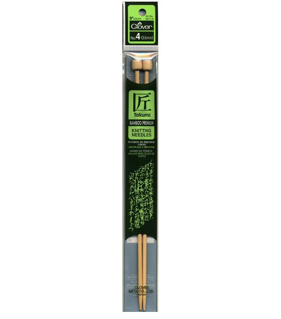 Clover 9" Bamboo Size 4 Single Point Knitting Needle Set
