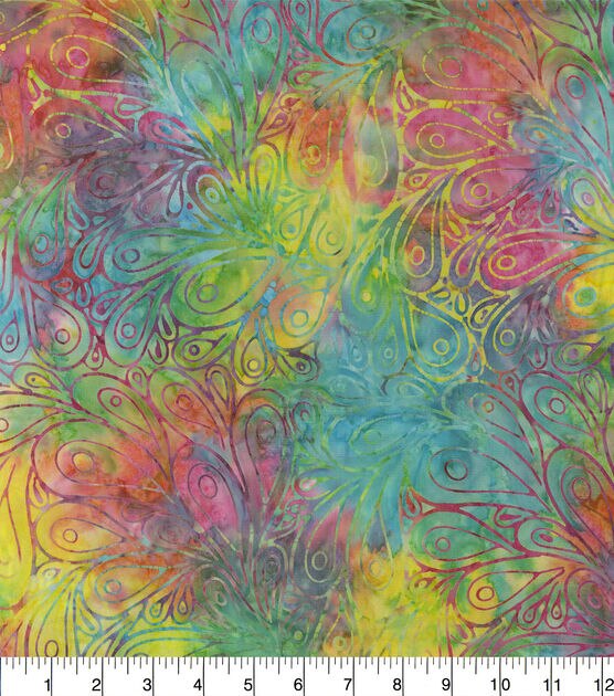 Hi Fashion Rainbow Paisley Tie Dye Batik Cotton Fabric, , hi-res, image 2