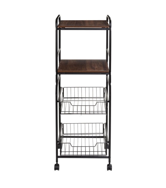 Honey Can Do 16" x 44" Black 4 Tier Rolling Cart With 2 Shelves, , hi-res, image 8