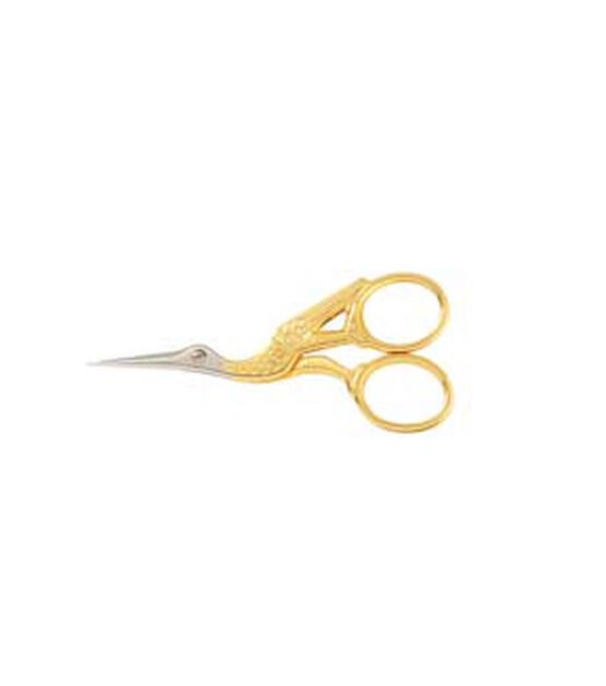 Gingher Gold Handled Stork Embroidery Scissors 3-1/2" with Leather Sheath