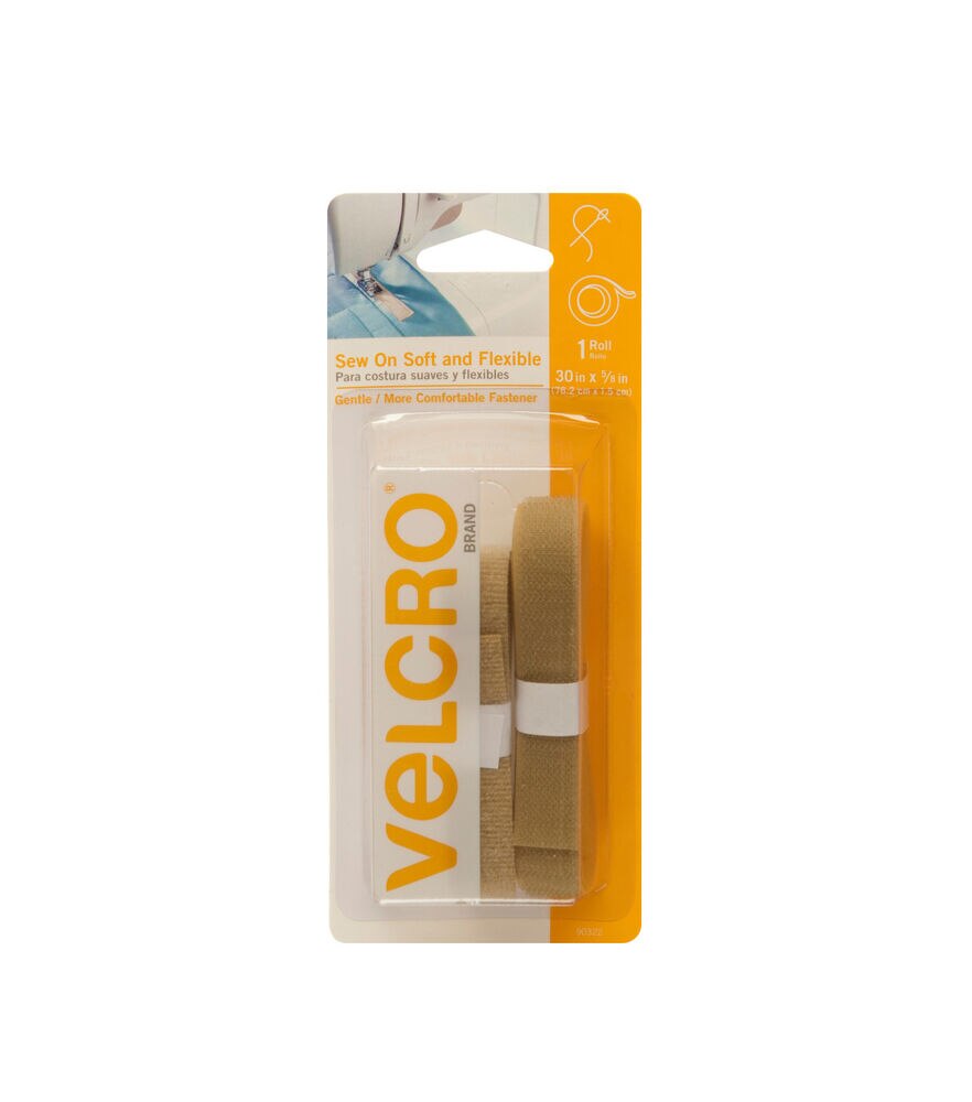 VELCRO Brand 0.63'' x 30'' Soft &Flexible Sew On Tape, Beige, swatch