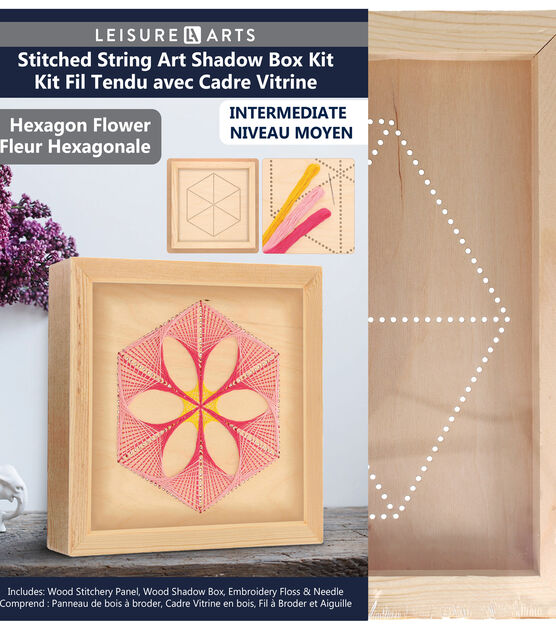 Leisure Arts 11 Hexagon Flower Wood Stitching Kit With Shadow Box