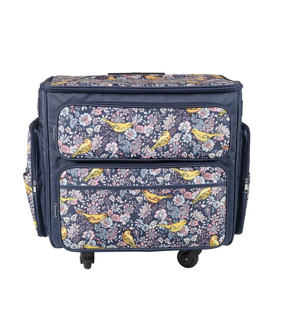 Everything Mary 21 x 18 Navy Floral Rolling Sewing Machine Tote