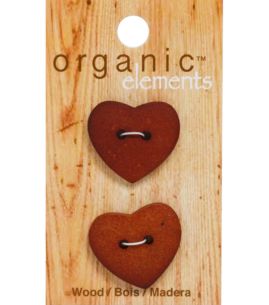 Organic Elements 1 Wood Heart 2 Hole Buttons 2pk