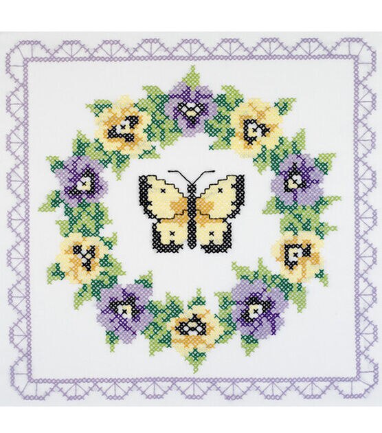 Janlynn 15" Pansies & Butterflies Stamped Quilt Blocks 6pk