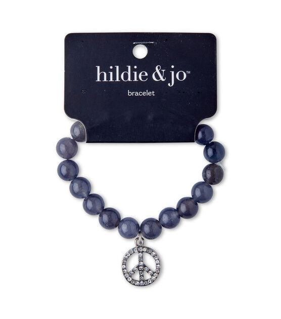 Gray Beaded Stretch Bracelet With Silver Peace Charm by hildie & jo