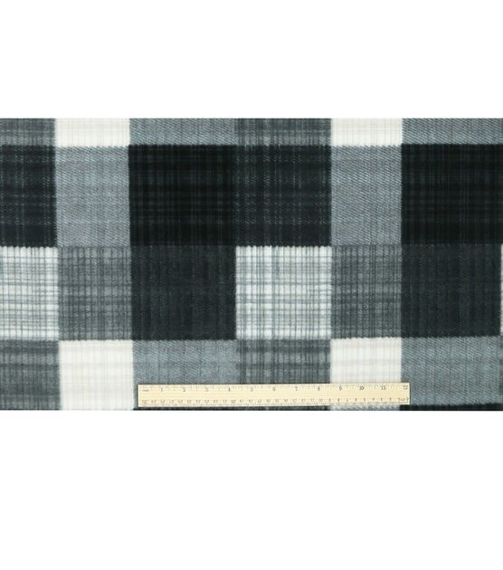 Black & Gray Sketched Plaid Anti Pill Fleece Fabric, , hi-res, image 4
