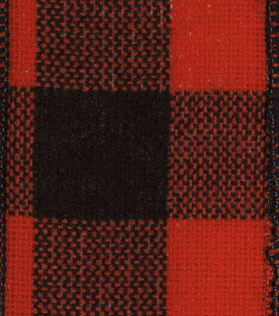 Offray Fabric Ribbon 2 1/4"x9' Black & Red Check