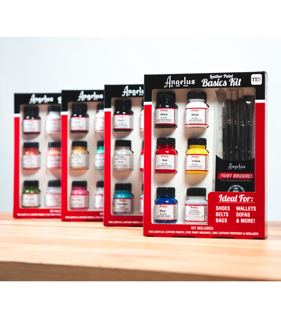  Angelus Leather Paint Starter Kit + 5 Piece Brush Set Kit