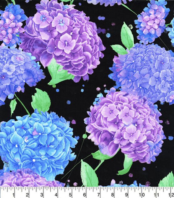Hi Fashion Blue Purple Large Floral Premium Cotton Fabric, , hi-res, image 2