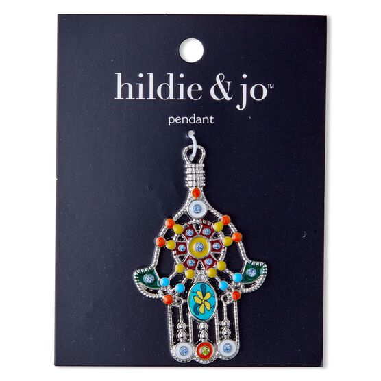 37mm x 58mm Silver Hamsa Hand With Enamel Pendant by hildie & jo, , hi-res, image 1