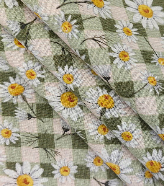 Packed Daisies on Sage Checks Quilt Cotton Fabric by Keepsake Calico, , hi-res, image 2