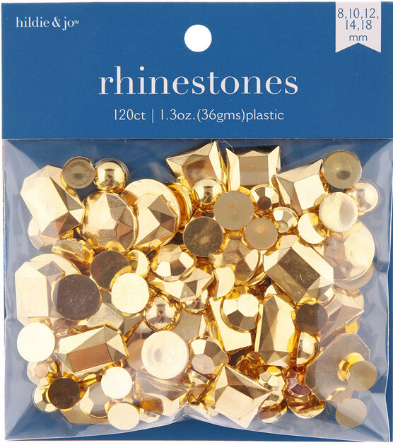120ct Gold Assorted Plastic Flat Back Rhinestones by hildie & jo