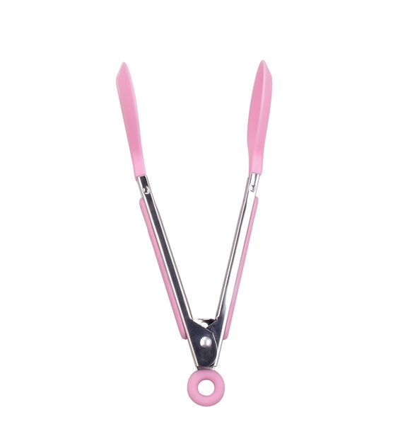 8" Pink Nylon Spoon Tongs With Stainless Steel Handle by STIR, , hi-res, image 6