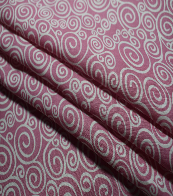 White Swirls on Pink Quilt Cotton Fabric by Quilter's Showcase, , hi-res, image 3