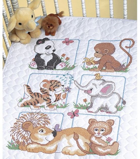Dimensions 34" x 43" Animal Babies Quilt Stamped Cross Stitch Kit