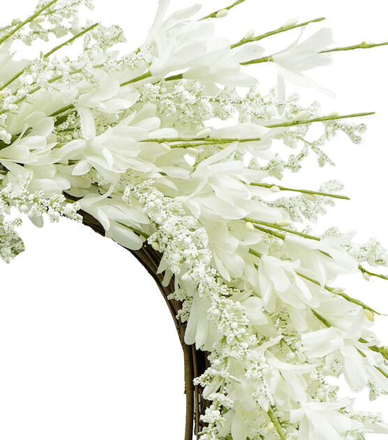 23" White Forsythia Wreath by Bloom Room, , hi-res, image 2