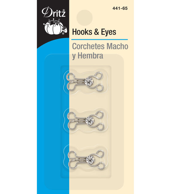 Dritz Hooks & Eyes with Rhinestones, 3 Sets, Nickel