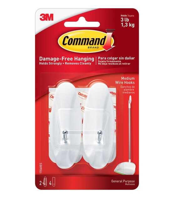 Command 3lbs White Medium Wire Hooks & Strips 6ct