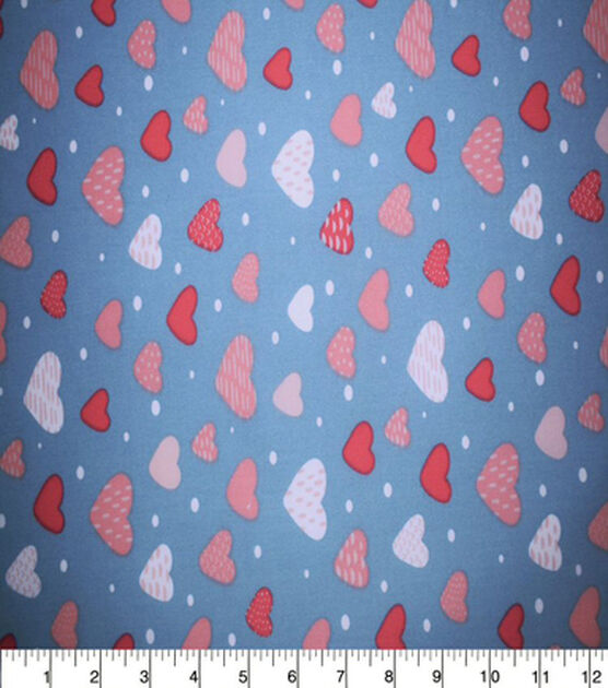 Pink Hearts on Dusty Blue Quilt Cotton Fabric by Quilter's Showcase