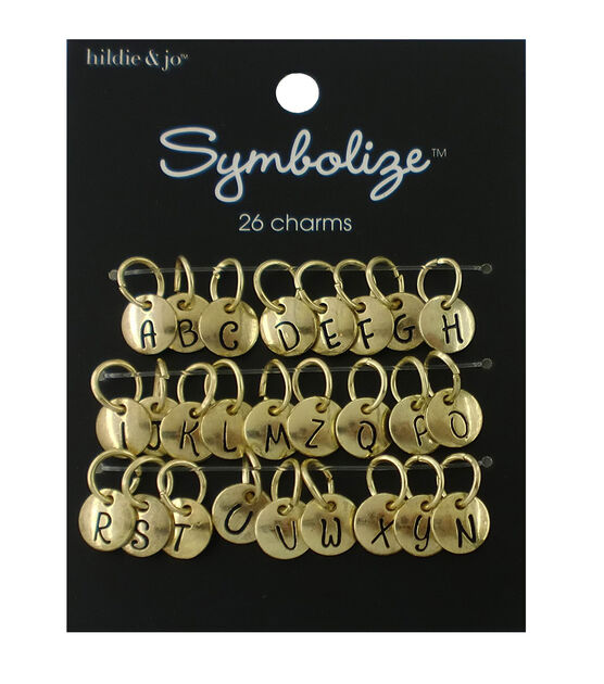 hildie & Jo 26ct Black Alphabet on Gold Round Charms - Charms - Beads & Jewelry Making