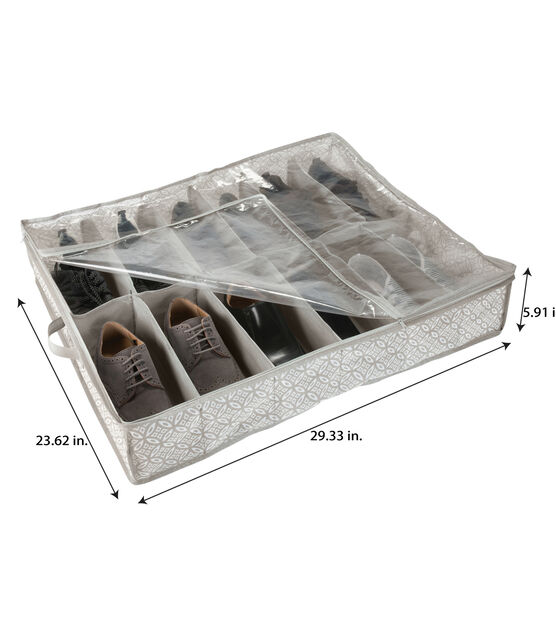 Simplify 29" Gray 12 Pair Boho Print Under the Bed Shoe Storage Bag, , hi-res, image 3