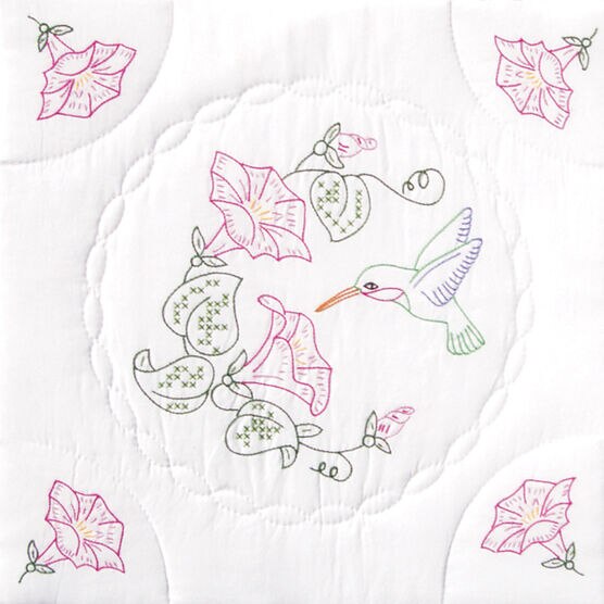 Jack Dempsey 18" Interlocking Hummingbird Stamped Quilt Blocks 6pk