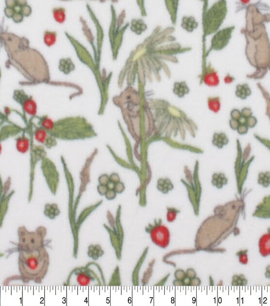 Mice & Strawberry Plants Anti Pill Fleece Fabric