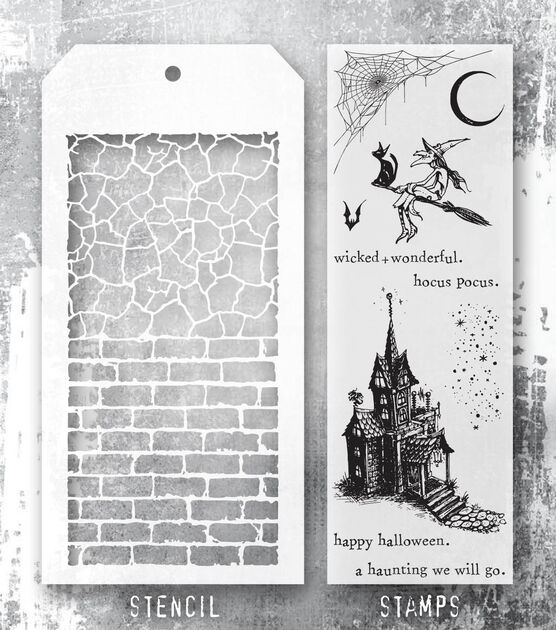 Tim Holtz 11" x 4.5" Halloween Bewitching Stencils & Stamps, , hi-res, image 2