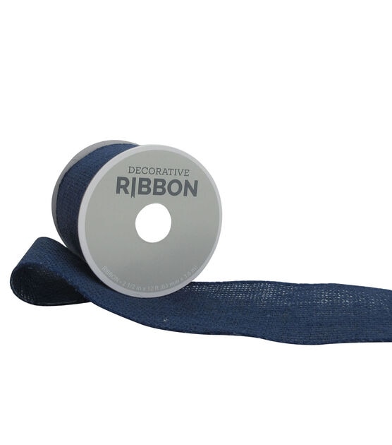Decorative Ribbon 2.5" Solid Burlap Ribbon Navy