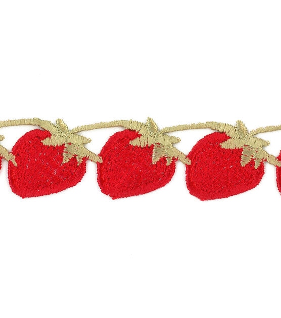 Simplicity Strawberry Embroidered Trim 0.88'' Red