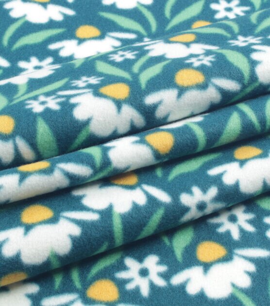 Green White Floral Blizzard Prints Fleece Fabric, , hi-res, image 3