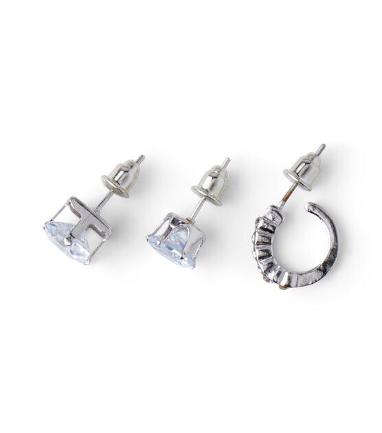 9ct Clear & Silver Assorted Crystal Post Earrings by hildie & jo, , hi-res, image 4