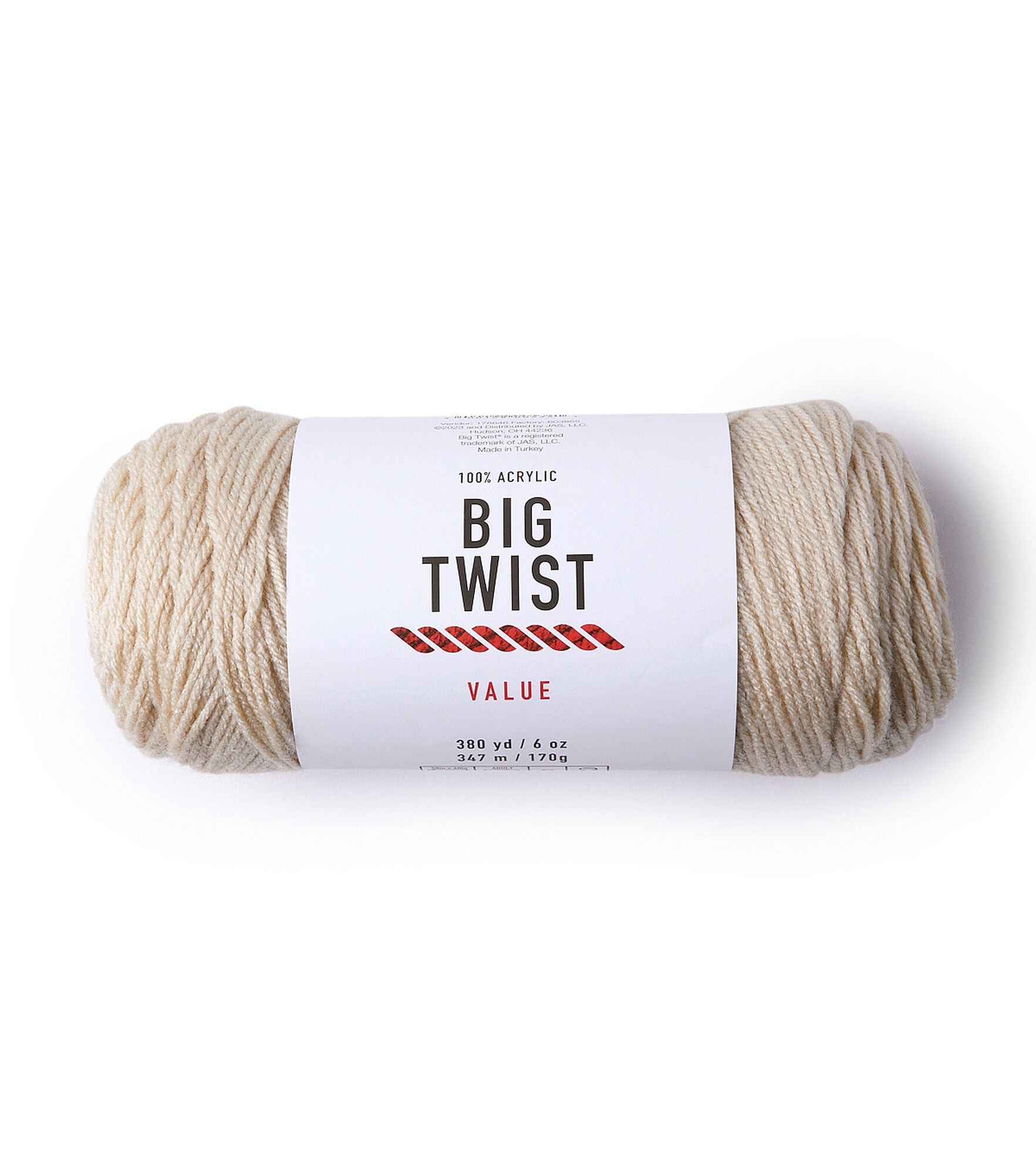 Solid Worsted Acrylic 380yd Value Yarn by Big Twist, Cream, hi-res