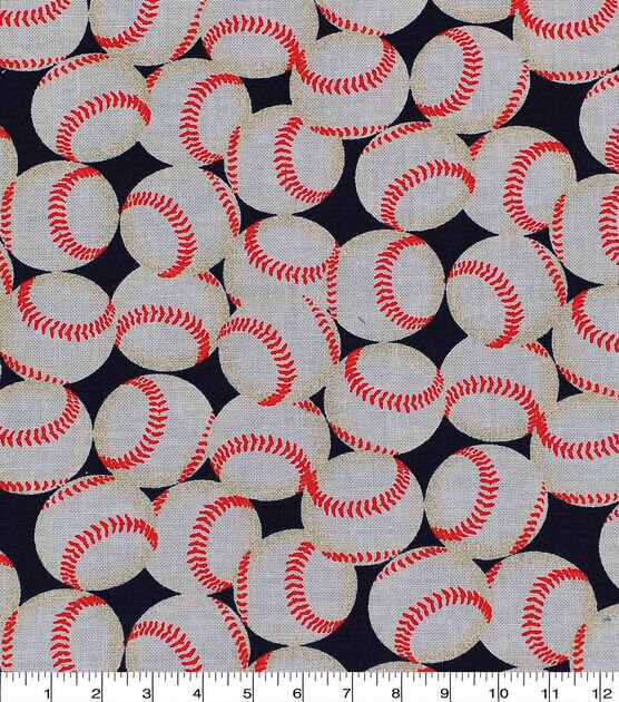 Novelty Cotton Fabric Baseballs On Dark Navy