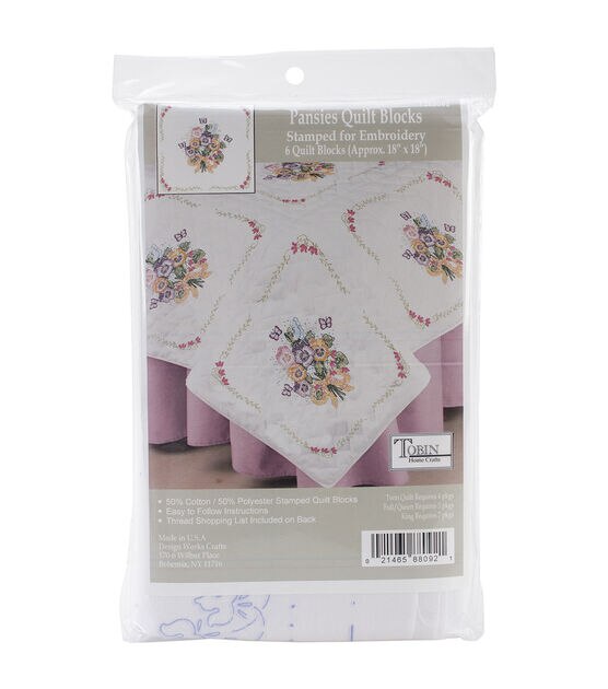 Tobin 18" Pansies Stamped Quilt Blocks 6pk