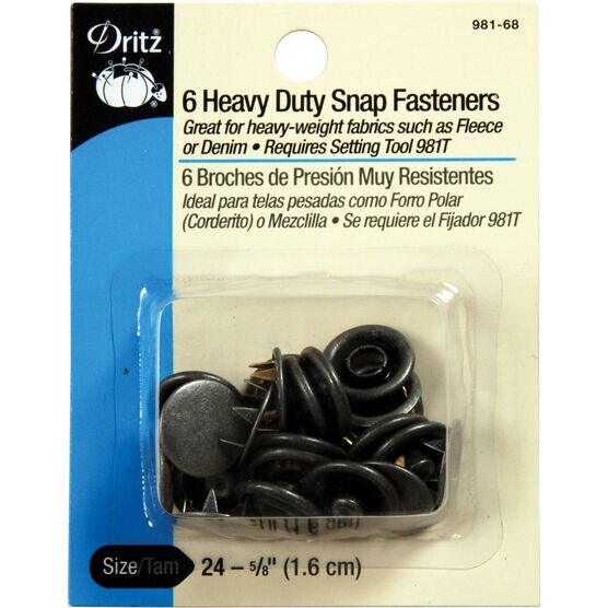 Dritz 0.63" Heavy Duty Snap Fasteners 6pcs Size 24 Antique Silver