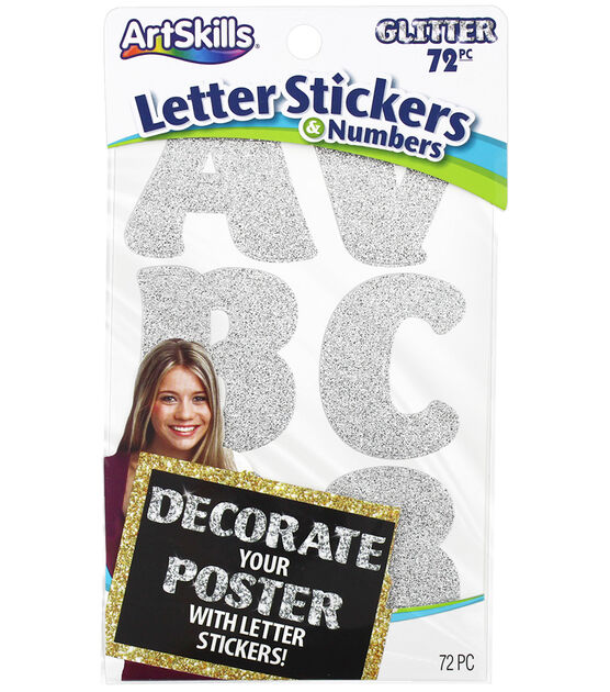 Artskills® Glitter Letter Stickers, 2 1/4, Custom, Silver, Pack Of 72