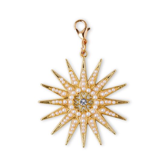 3" x 1.5" Gold Star Pendant With Crystal & Pearls by hildie & jo, , hi-res, image 2