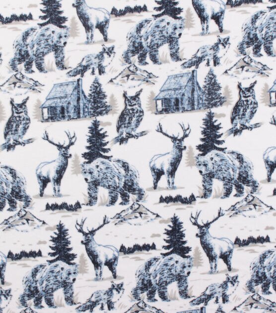 Sketched Lodge Animals Anti Pill Fleece Fabric, , hi-res, image 2