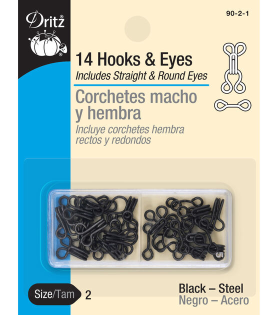 Dritz Hooks & Eyes, 14 pc, Black, Size 2, , hi-res, image 1