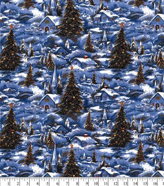 David Textiles Winter Village Christmas Glitter Cotton Fabric, , hi-res, image 2