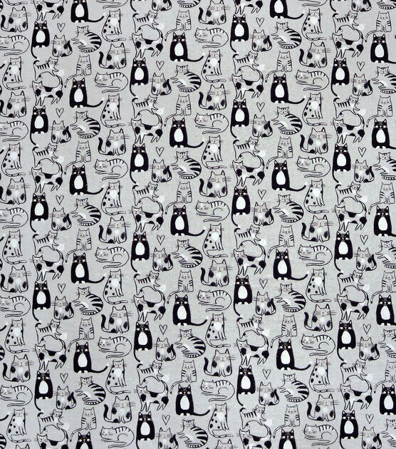 Sketched Kitty on Gray Super Snuggle Flannel Fabric