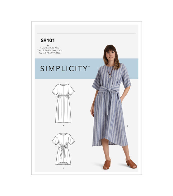 Simplicity S9101 Size XXS to 2XL Misses Pullover Dress Sewing Pattern
