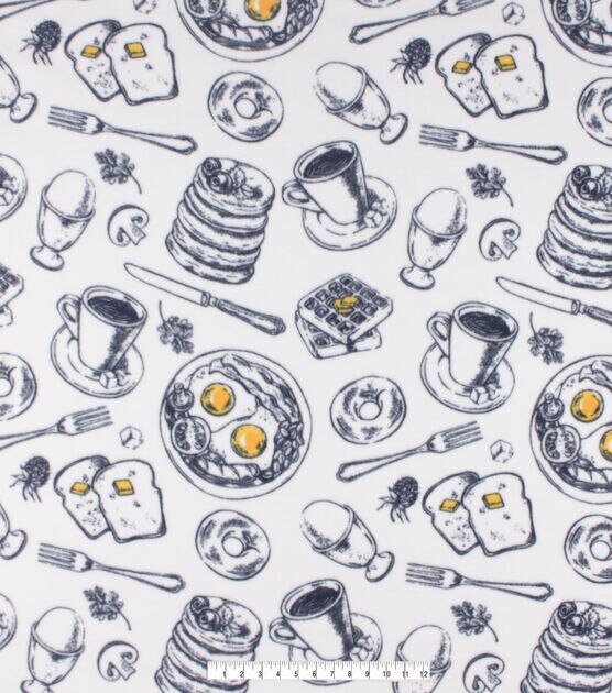 Black & White Breakfast Anti Pill Fleece Fabric, , hi-res, image 4