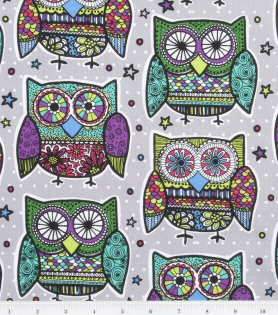 Novelty Cotton Fabric  Multi Colored Owls