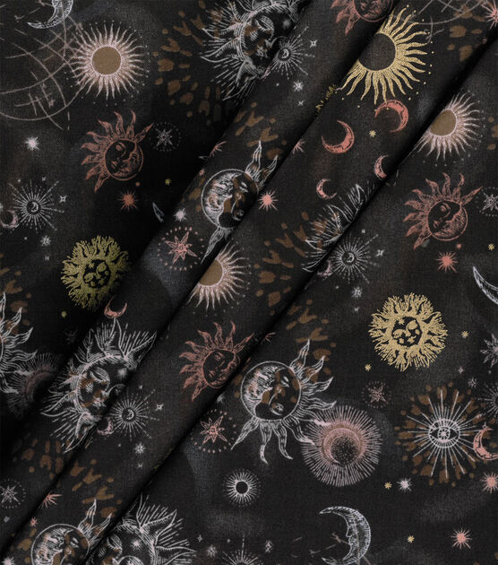 Suns And Moons Black Premium Metallic Cotton Fabric, , hi-res, image 3