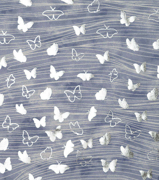 Butterflies on Blue Quilt Foil Cotton Fabric by Keepsake Calico