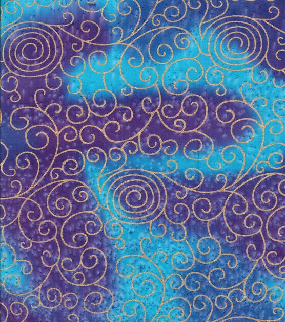 Scrolls on Purple 108" Wide Batik Metallic Cotton Fabric, , hi-res, image 2